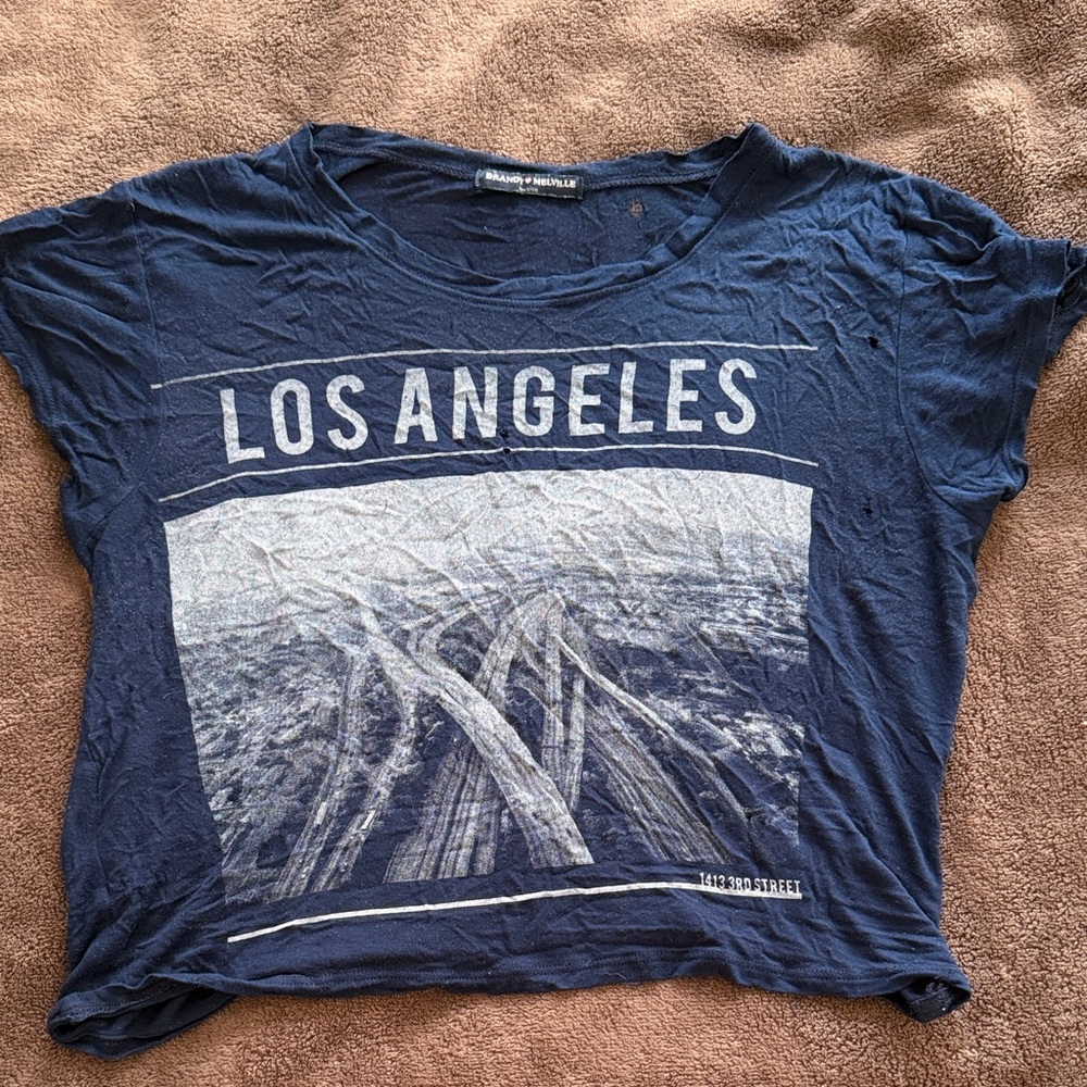Brandy Melville Navy Los Angeles Graphic Crop Tee